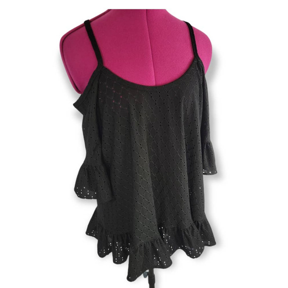 **NWT** Michael Kors Eyelet Cold Shoulder Ruffle Top Size Medium Black - Picture 5 of 8